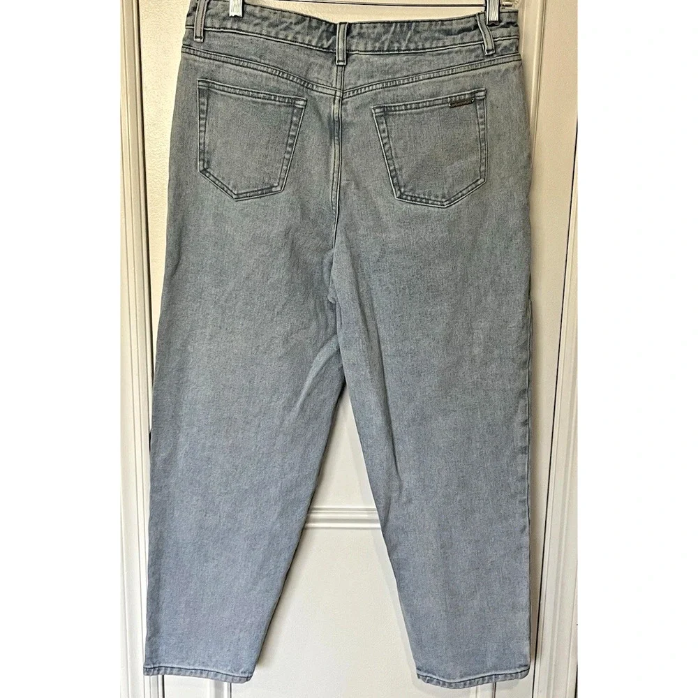 MICHAEL KORS High Rise Pleated Front Tapered Jeans Light Wash Denim Women  14